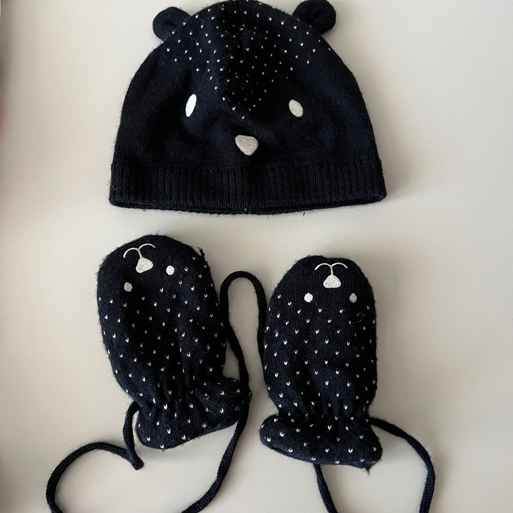 Petit Bateau baby wool hat and mittens 24 months